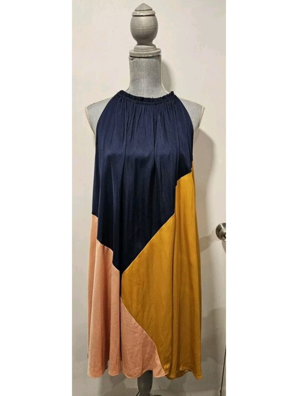 Loft Medium Colorblock Halter Swing Dress Forever Navy - Picture 3 of 8